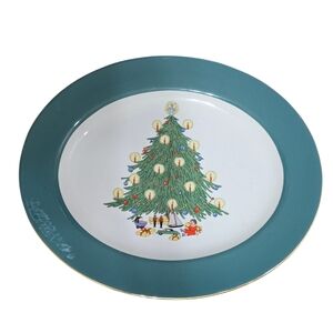 Homer Laughlin Teal and White Christmas Tree Serving Plate